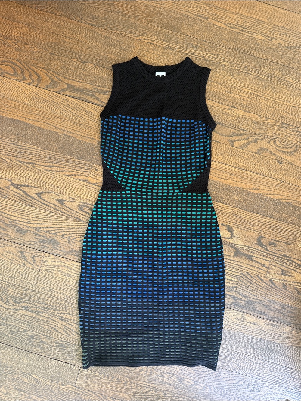 Missoni Sleeveless Gradient Knit Bodycon Dress - Black with Blue/Green Accents
